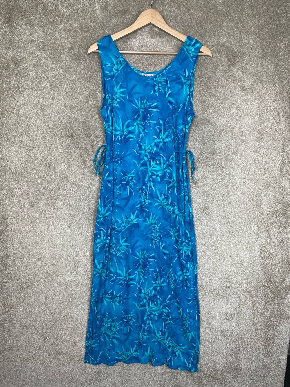 Darian Vintage Dress Womens 14 Blue Rayon Maxi Sleeveless Side Slits 90s- 4814